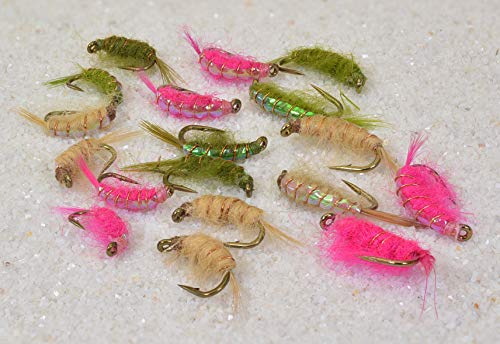 Scud Nymph Fishing Flies | Choose from Olive, Tan & Pink | Mustad Signature Fly Hooks | Perfect for Trout (18ct Multi Color Assortment)