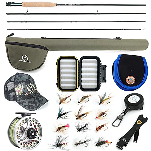 M MAXIMUMCATCH Maxcatch Extreme Fishing Combo Kit 3/5/6/8 Weight, Starter Rod and Reel Outfit, with a Protective Travel Case (5wt 9‘0“ 4pc Rod,5/6 Reel)