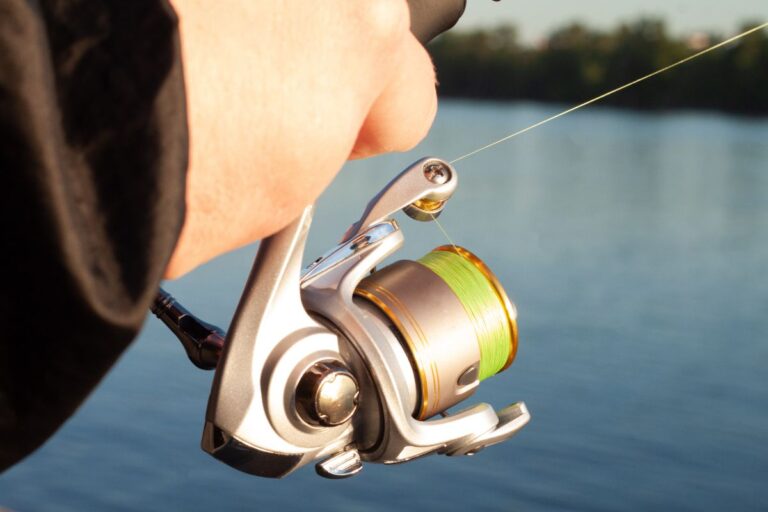 A fishing reel with braided fishing line.