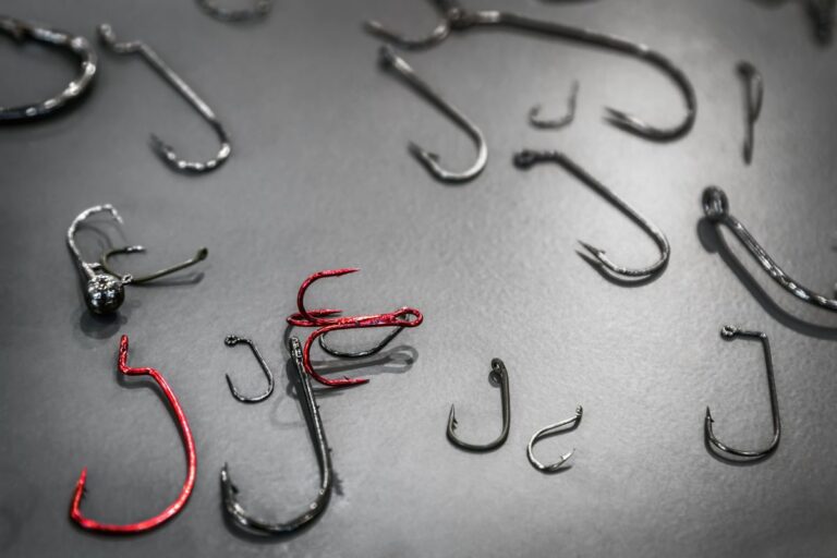 Different size and type of fishing hooks.