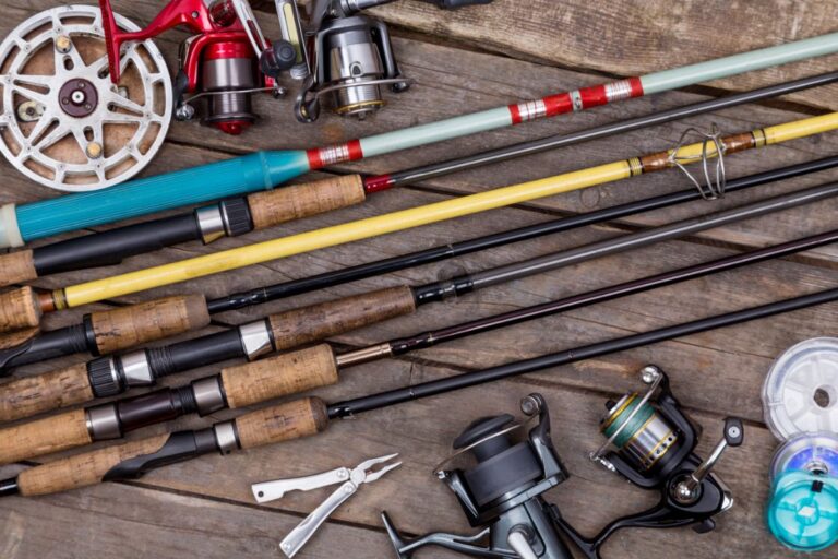 different types of fishing rods and reels.
