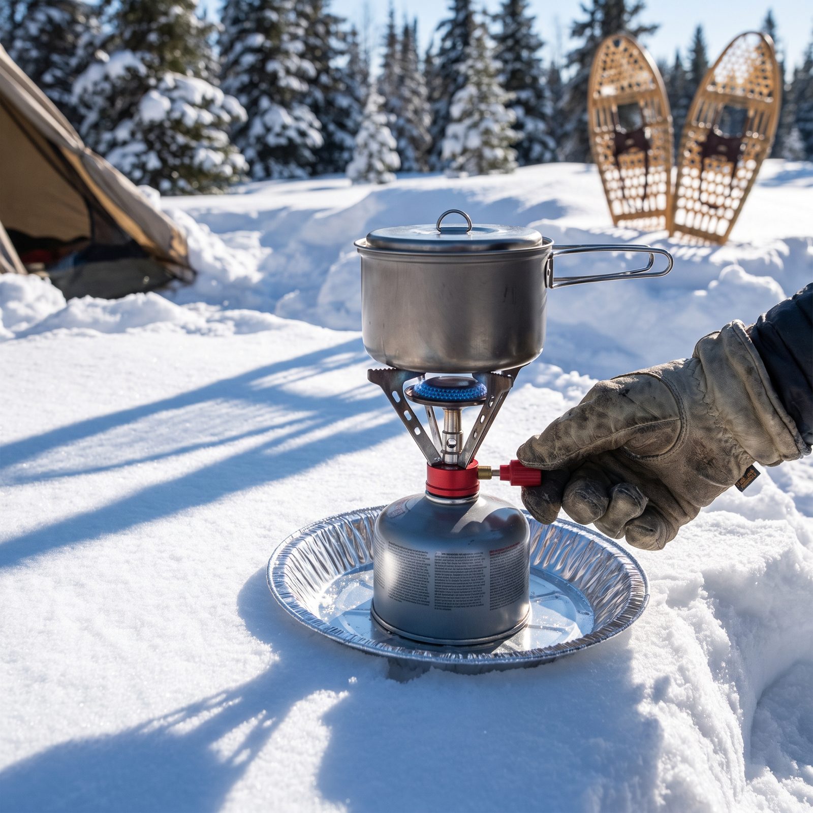 An Aluminum Pie Plate That Steadies a Stove on Snow
