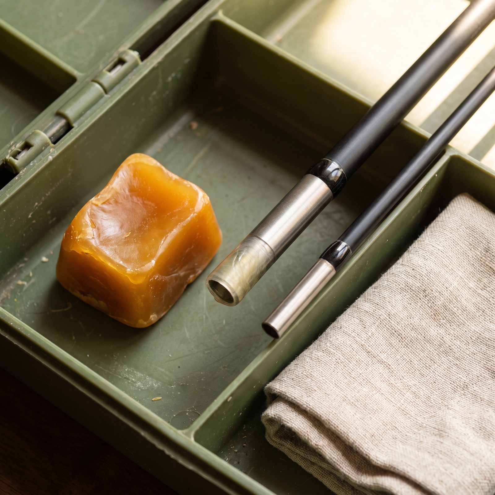 A Beeswax Block for Keeping Rod Ferrules From Sticking
