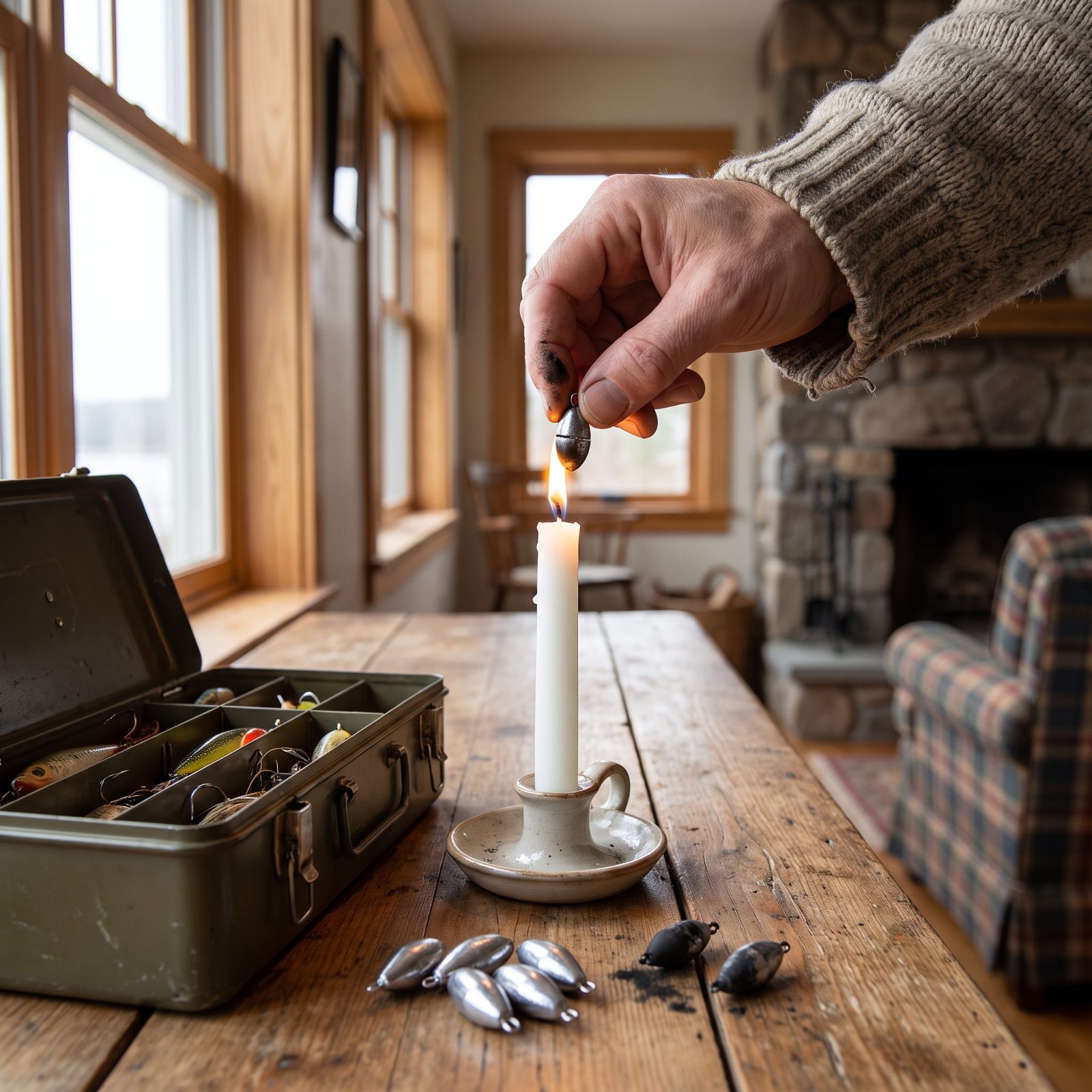 Blacken Shiny Sinkers with Candle Soot Around Wary Fish