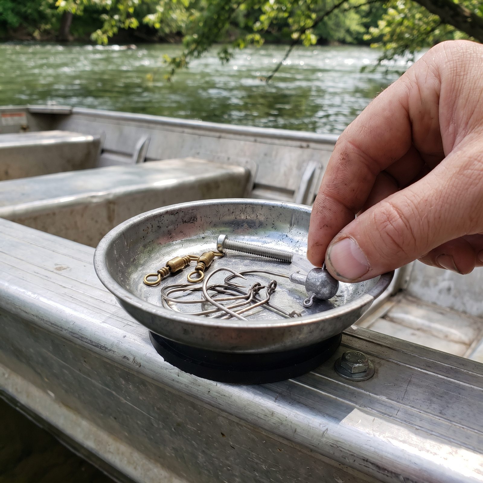 Bolt a Small Magnetic Parts Dish Where Hooks and Screws Can't Roll Overboard