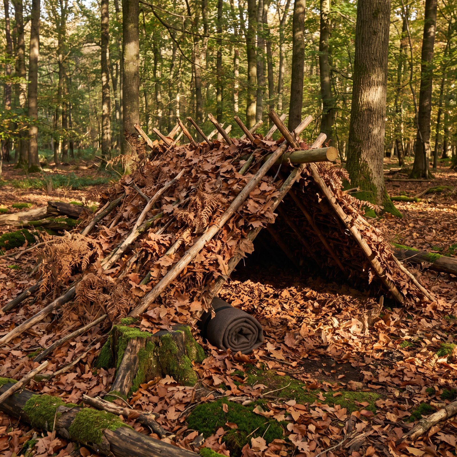 Building a Debris Shelter With a Thick Insulating Roof