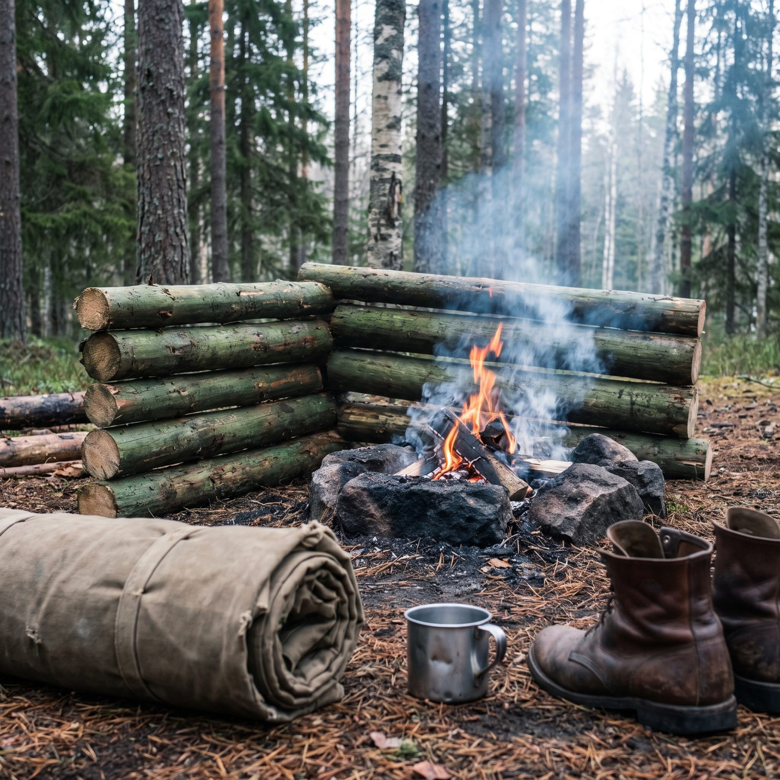Building a Reflector Fire to Push Heat Back Toward Camp