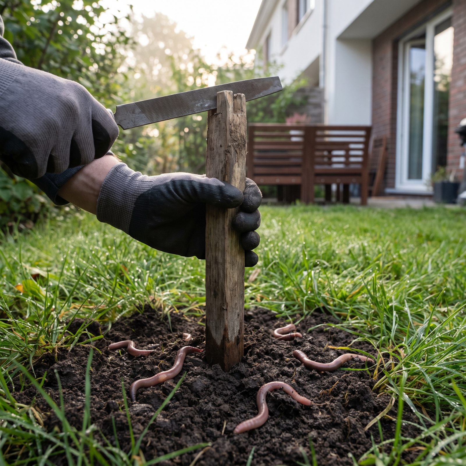 Charm Nightcrawlers Up with a Vibrating Wooden Stake