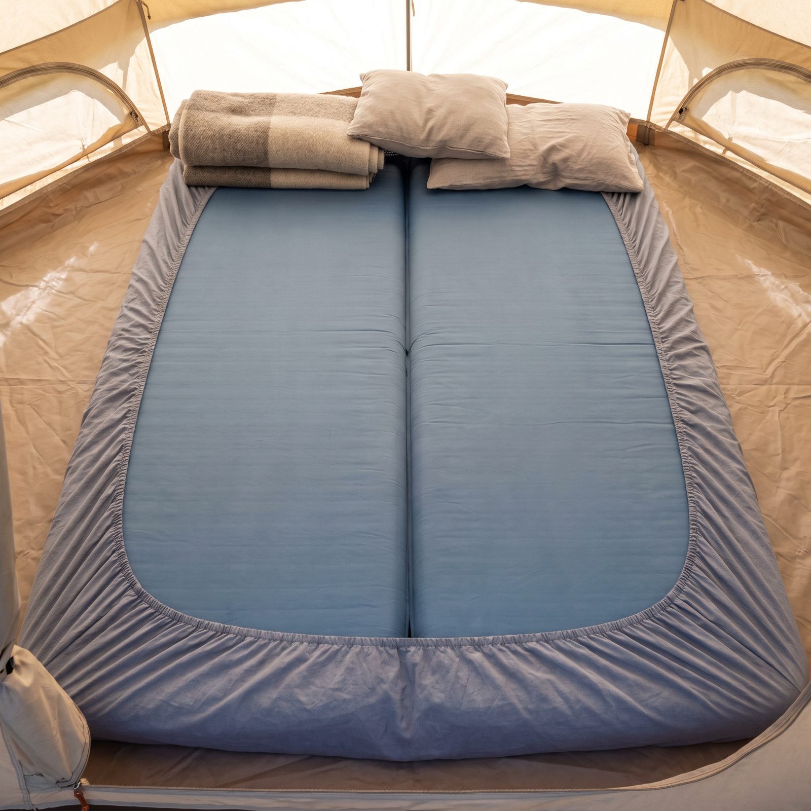 Cinch a Fitted Sheet Around Two Sleeping Pads to Keep Them Together