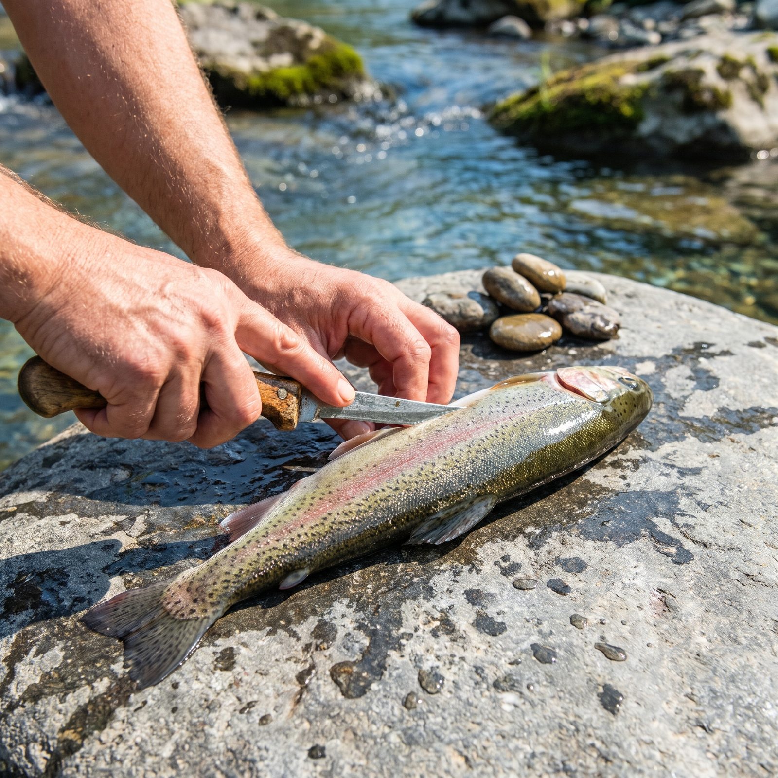 Cleaning a Fish Right There on the Bank