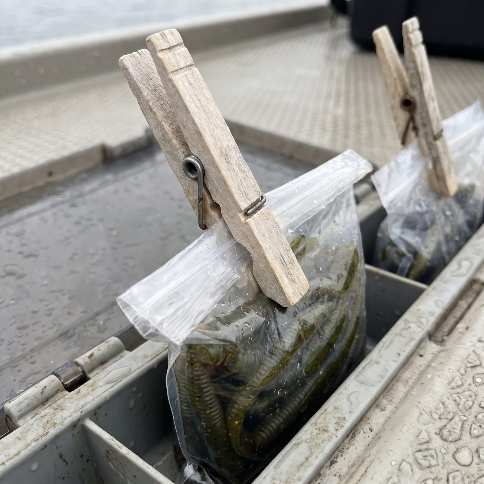 Clip Open Bait Bags Shut With Wooden Clothespins to Keep the Deck Clean