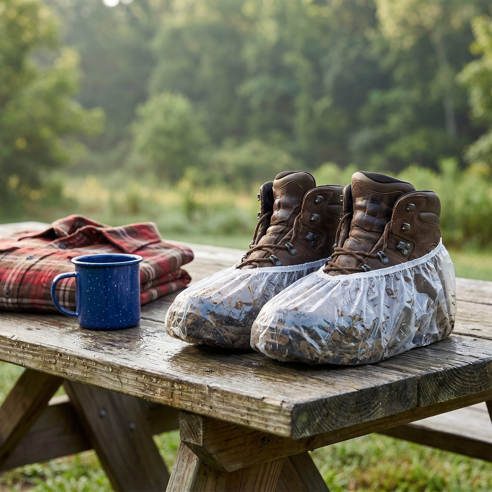 Cover Muddy Shoes With Reusable Shower Caps