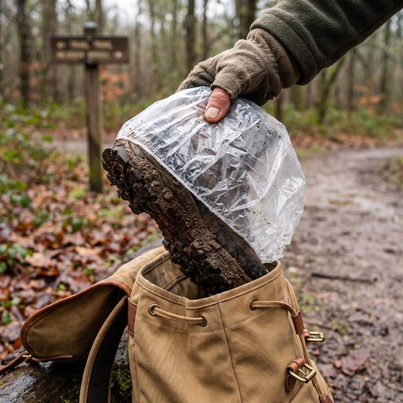 A Disposable Shower Cap That Quarantines a Muddy Boot