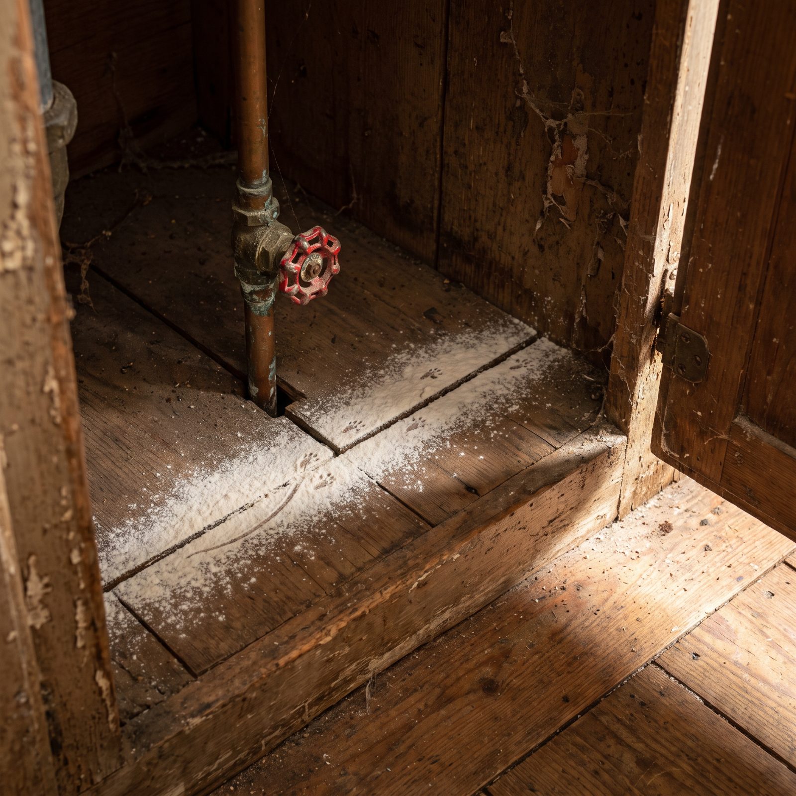 Dust a Thin Flour Line Under the Sink to Expose Mouse Traffic