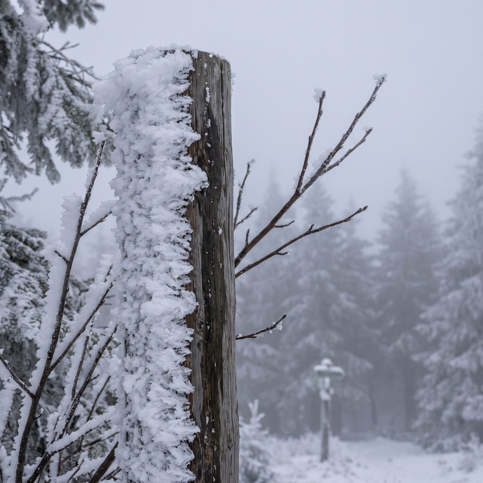 Frost Building on One Side of Everything Shows Supercooled Fog and Wind