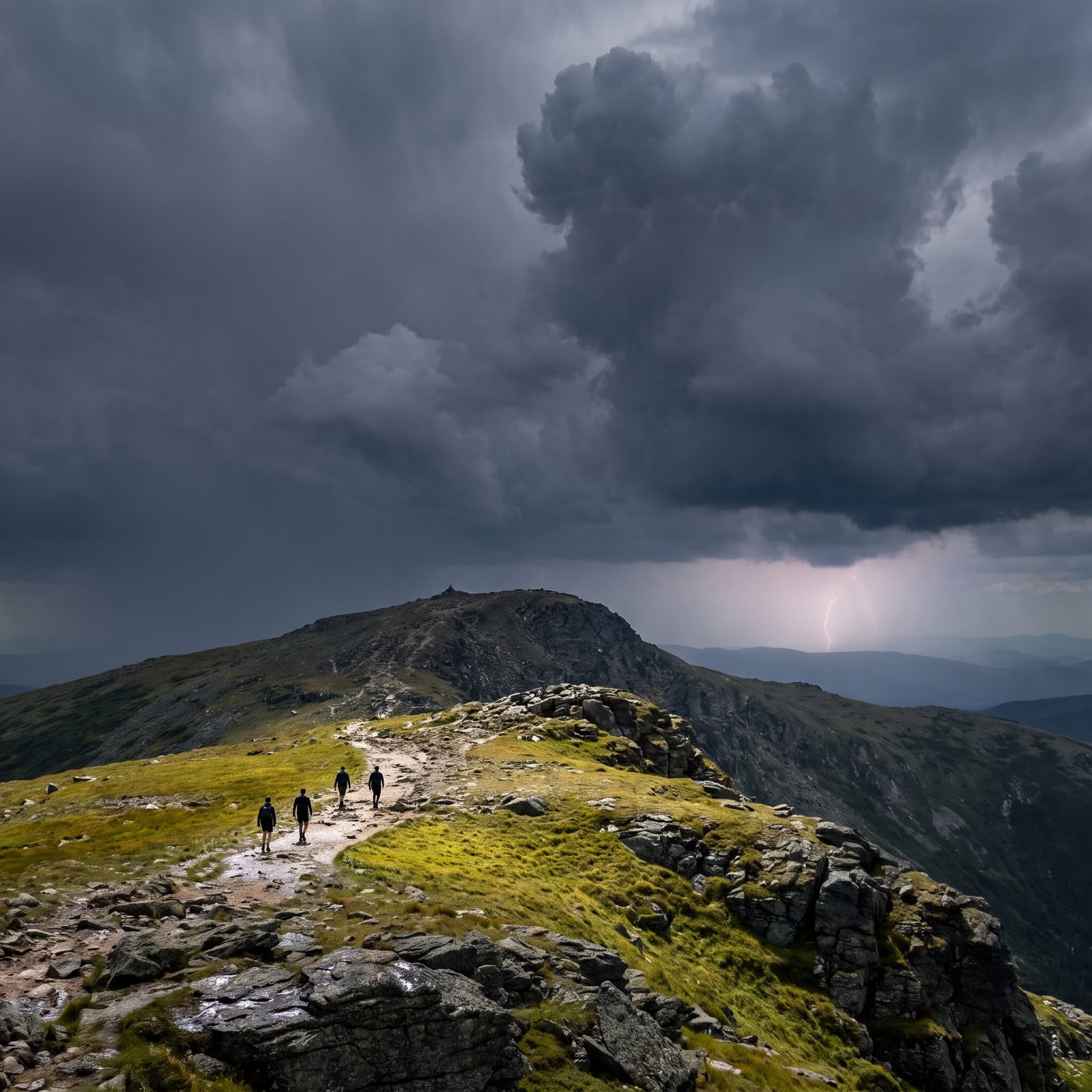 A Group Continues Toward Exposed Ground During Thunder