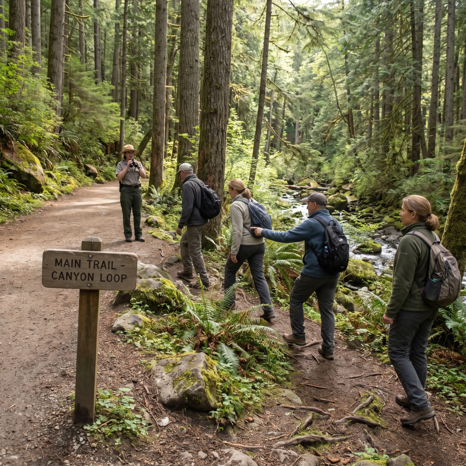 A Group Leaves the Marked Trail to Follow an Informal Footpath