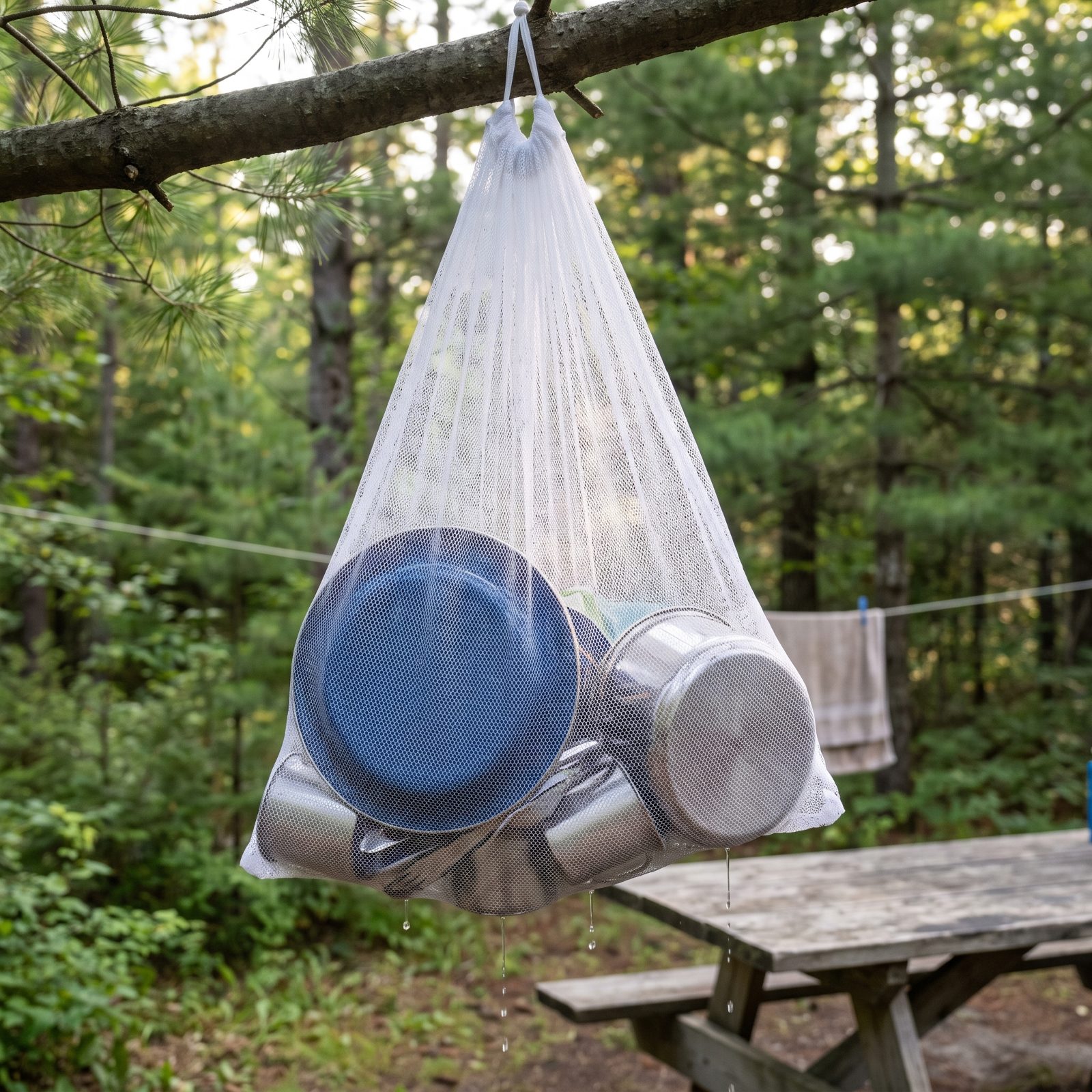 Hang Clean Dishes in a Mesh Laundry Bag to Dry