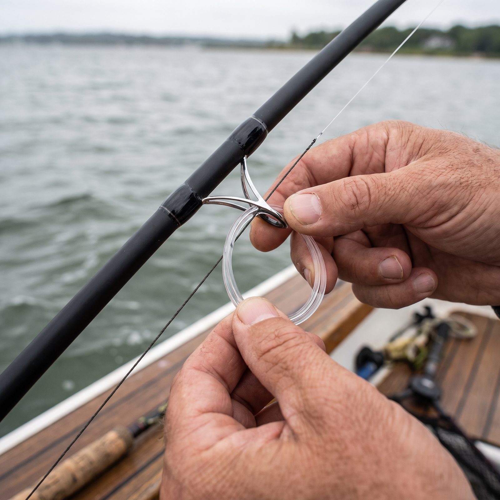 Keep a Heavy-Mono Pull Loop for Threading Line Through Rod Guides in Wind