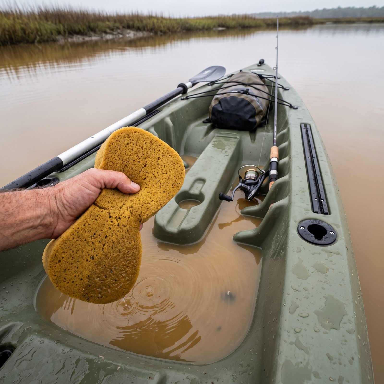 Keep a Large Sponge in the Kayak for Spray, Mud, and Small Spills