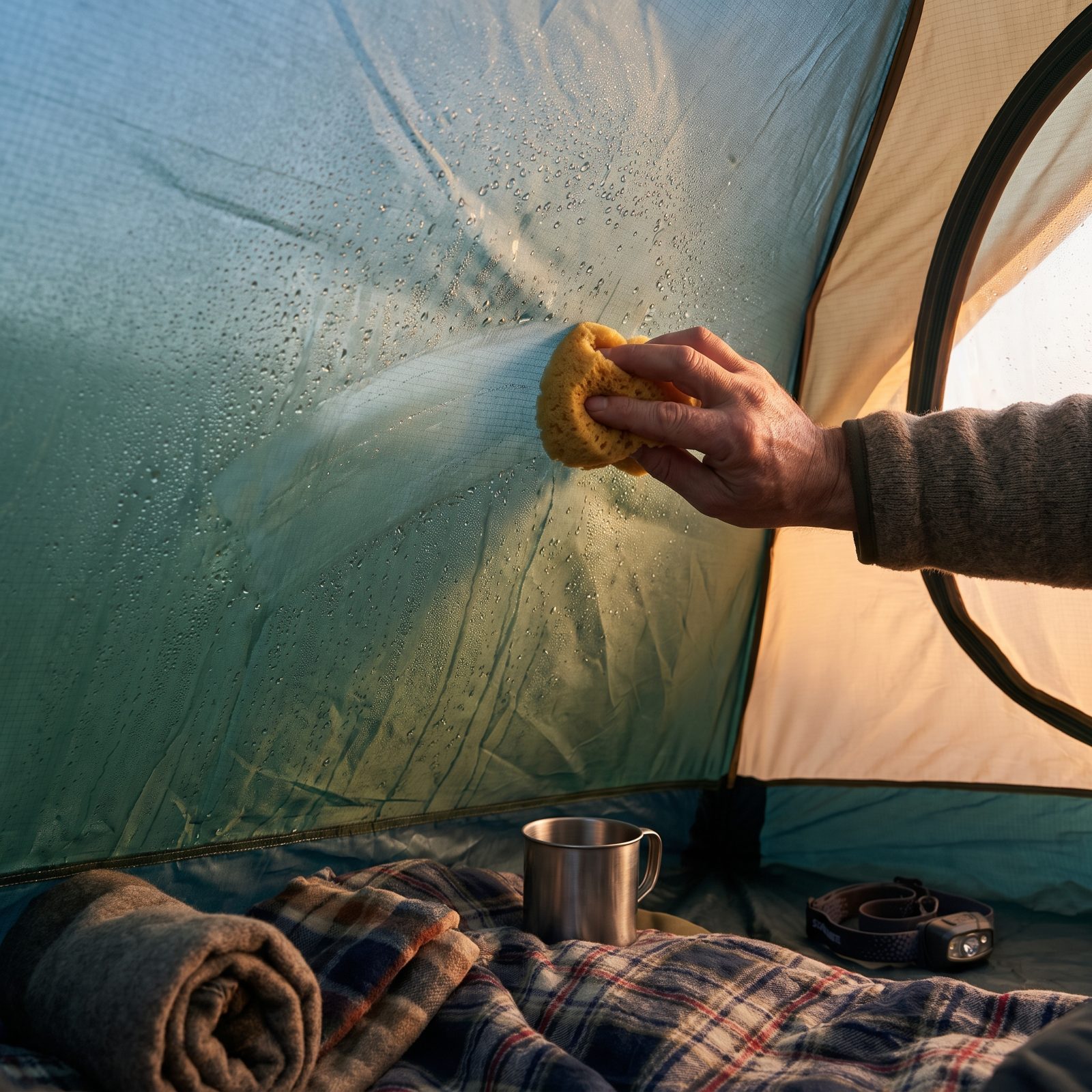 Keep a Small Absorbent Sponge Ready for Tent-Wall Moisture