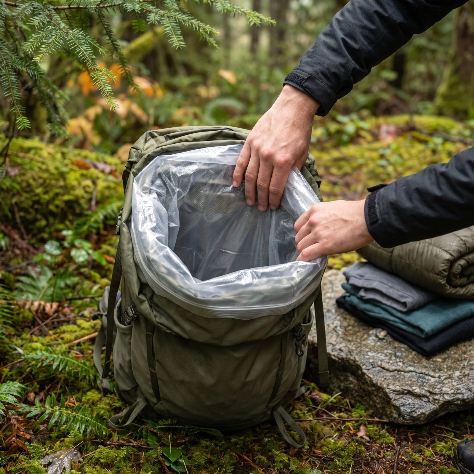 Line the Backpack With a Waterproof Compactor Bag