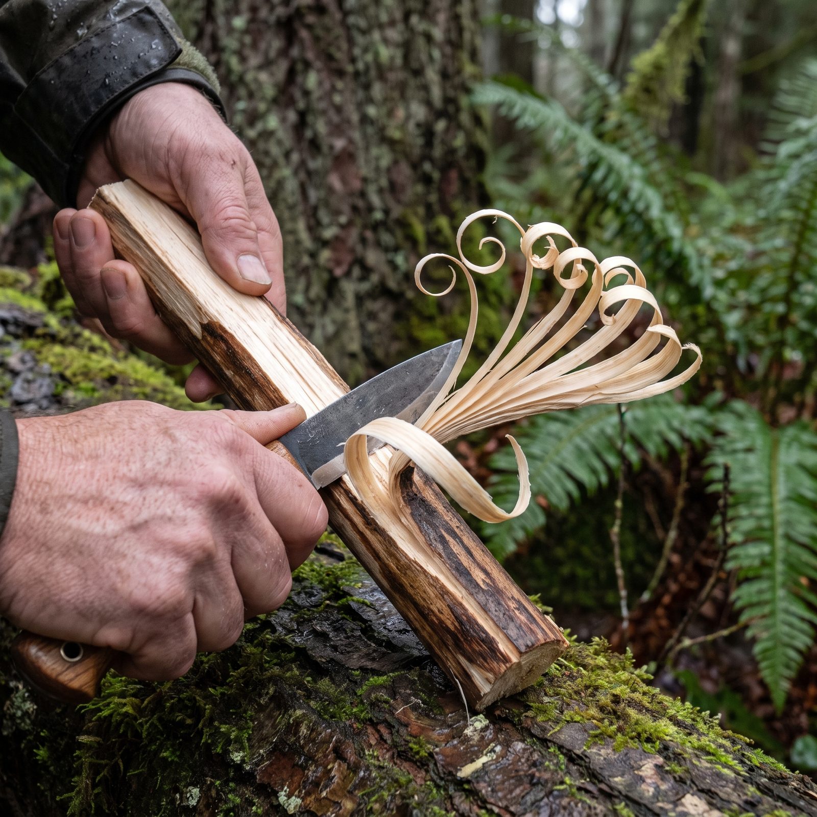 Making Feather Sticks From the Dry Core of Wet Wood