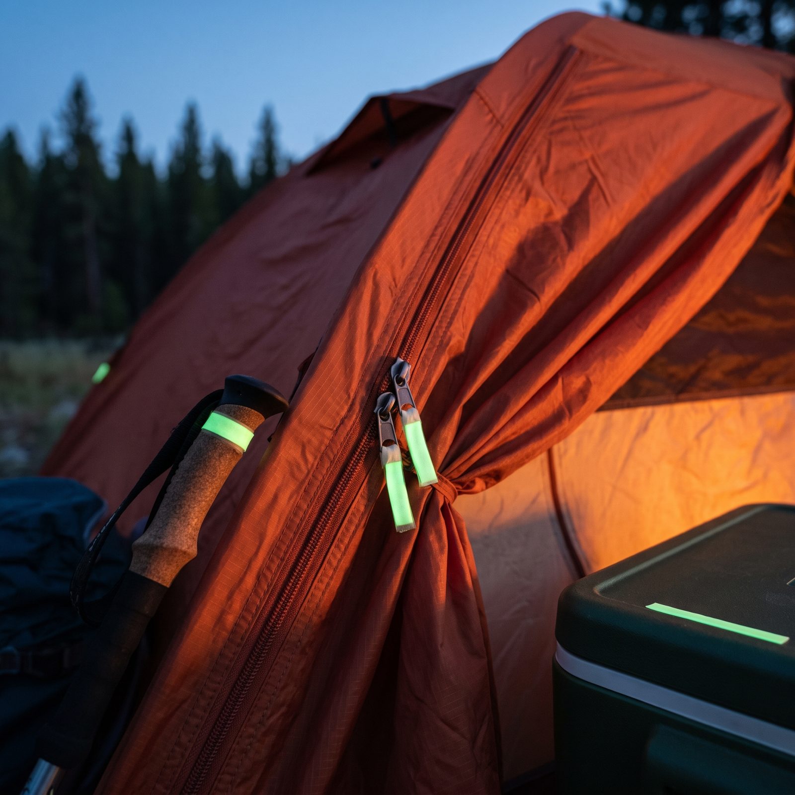 Mark Tent Zippers and Key Gear With Rechargeable Glow Tape
