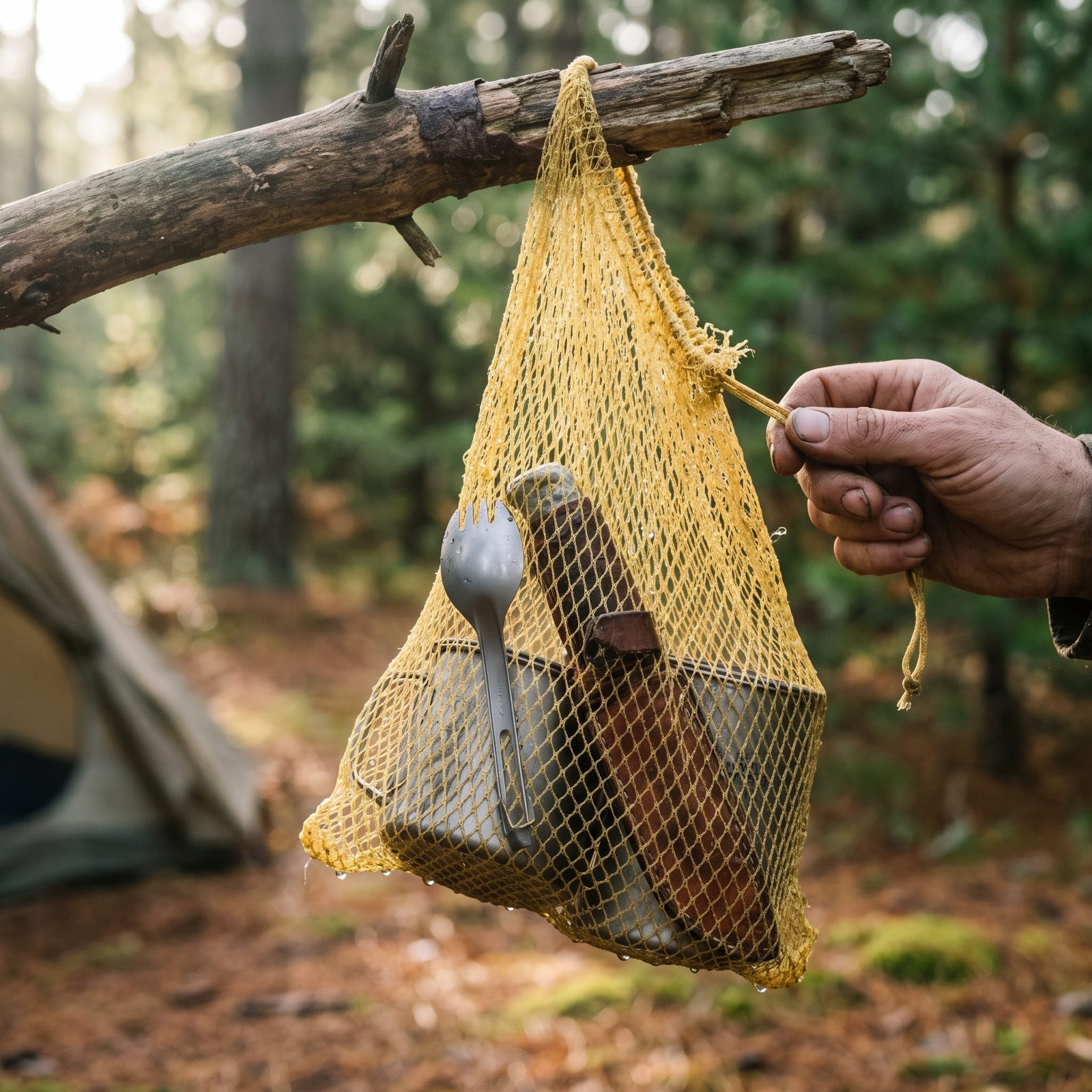 Mesh Produce Bag, Air-Dries Utensils and Carries Loose Tinder