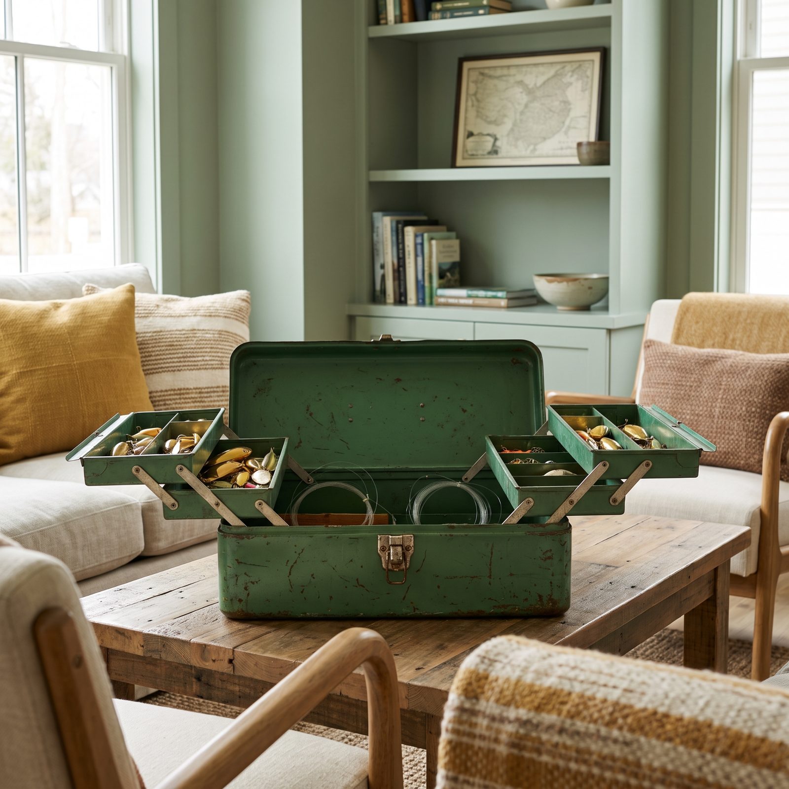 A Metal Tackle Box With Cantilevered Trays That Fanned Open