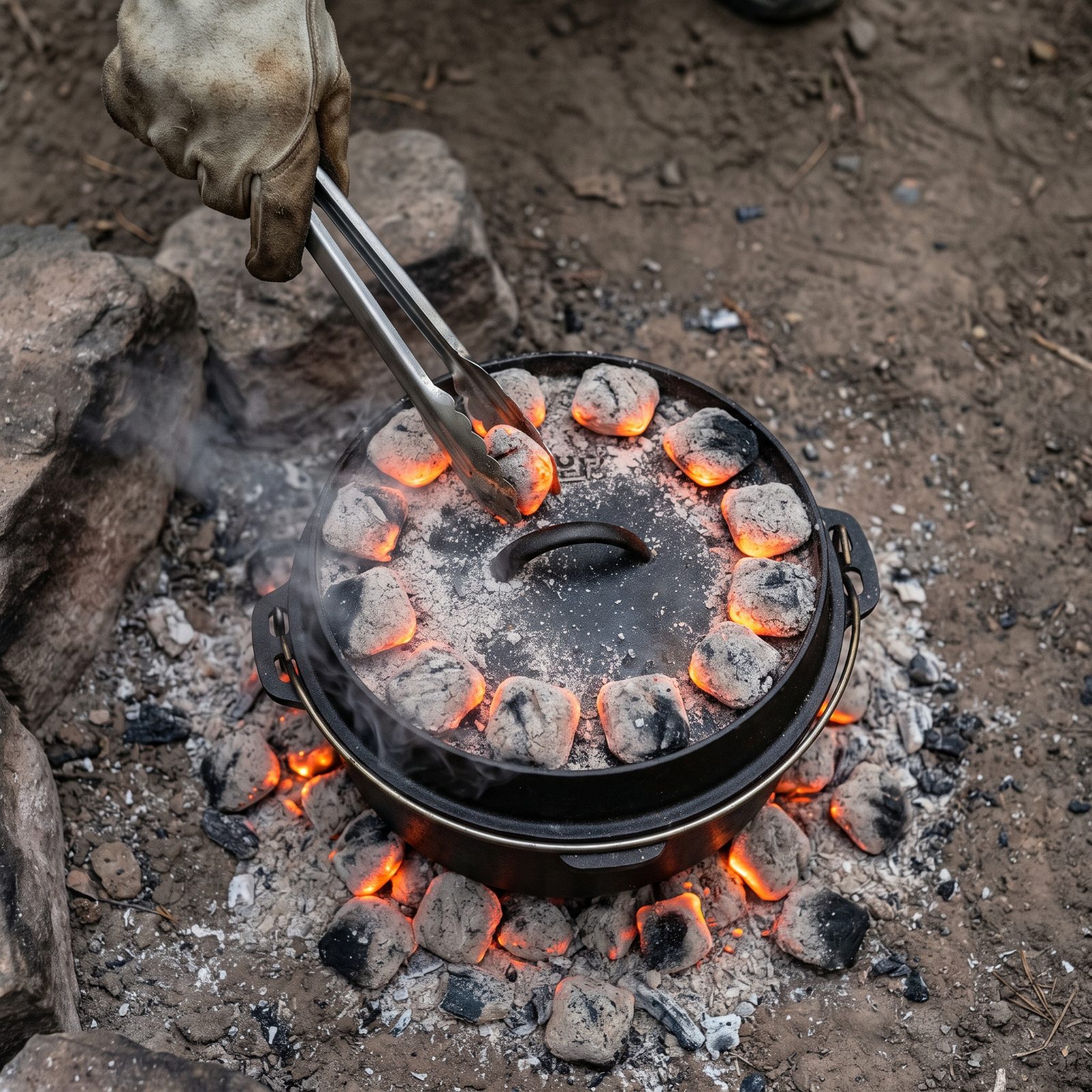 Moving Hot Coals to Control a Dutch Oven's Heat