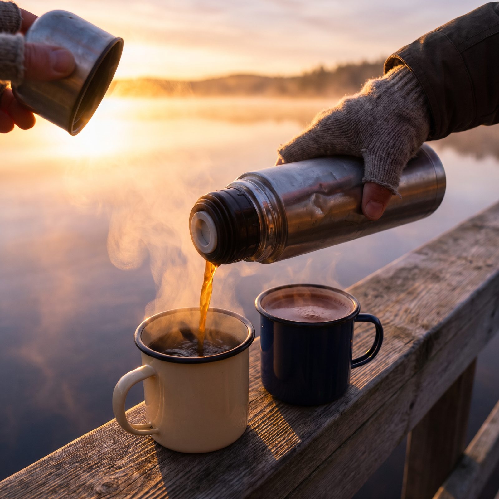 One Thermos of Coffee for Him, Hot Cocoa Poured for You