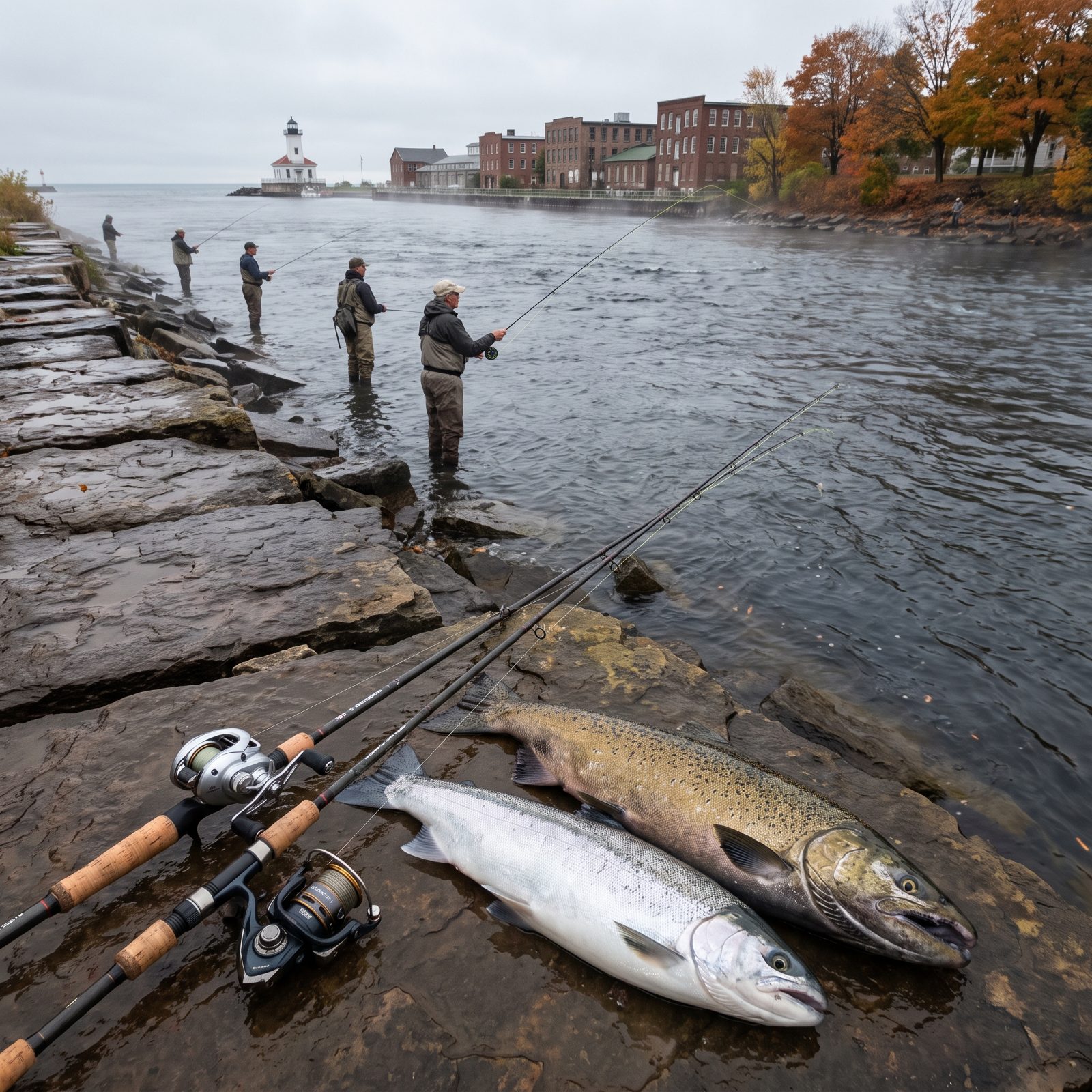Oswego, New York, Salmon and Steelhead Where the River Meets Lake Ontario