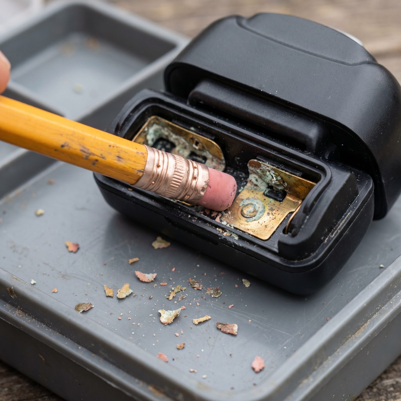 A Pencil Eraser for Cleaning Corroded Battery Contacts