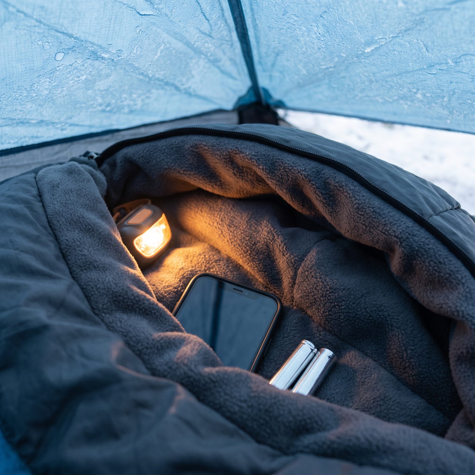 Phones and Spare Batteries Sleep Warm in Cold Weather