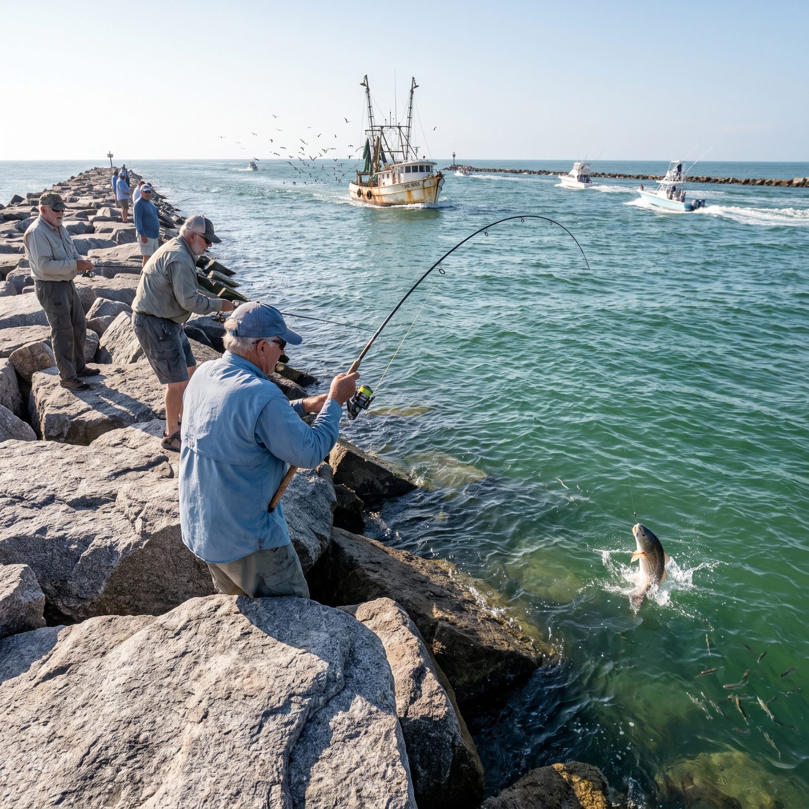 Port Aransas, Texas, Gulf Fishing From Jetties, Piers, and Charter Boats