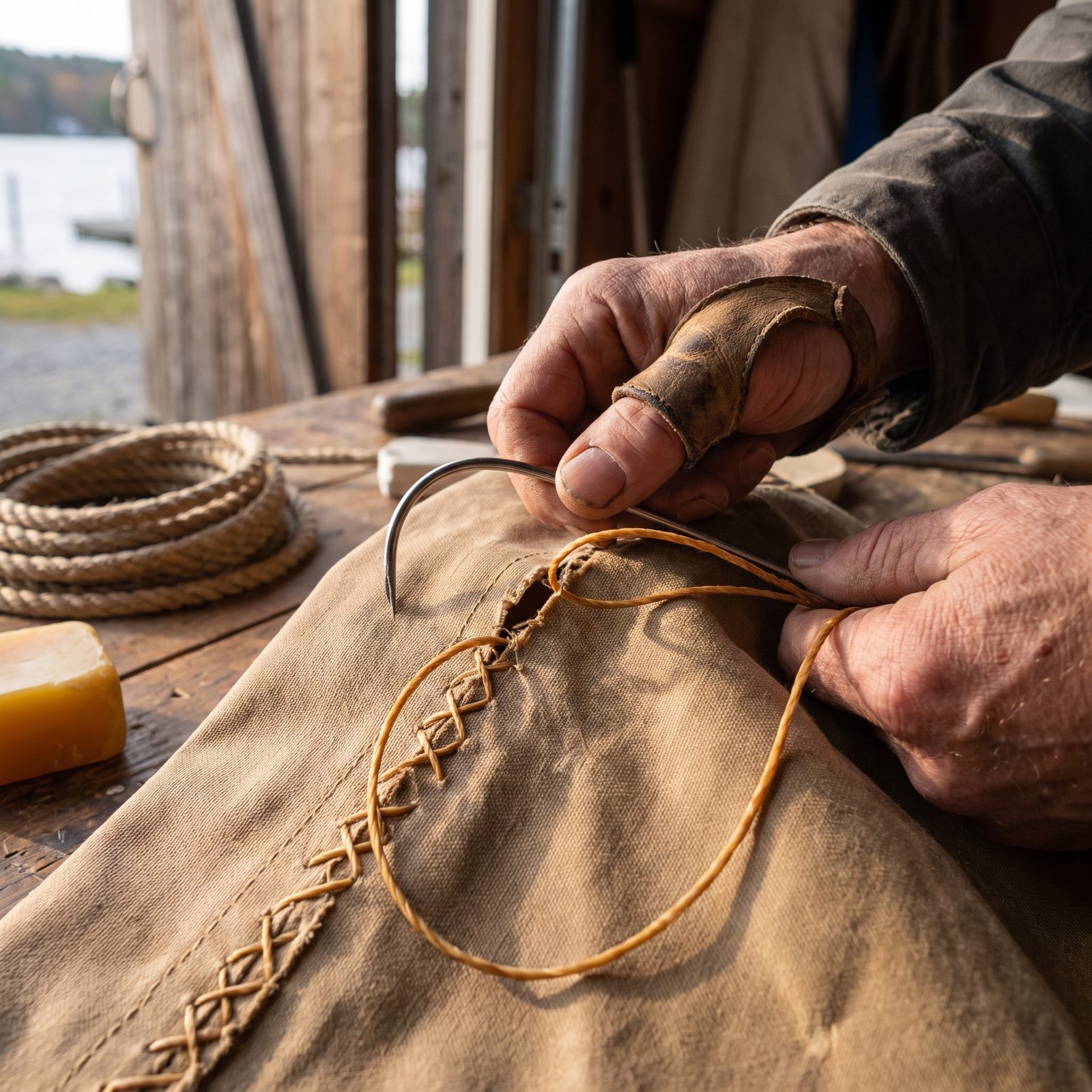 Repairing Torn Canvas With a Sailmaker's Stitch