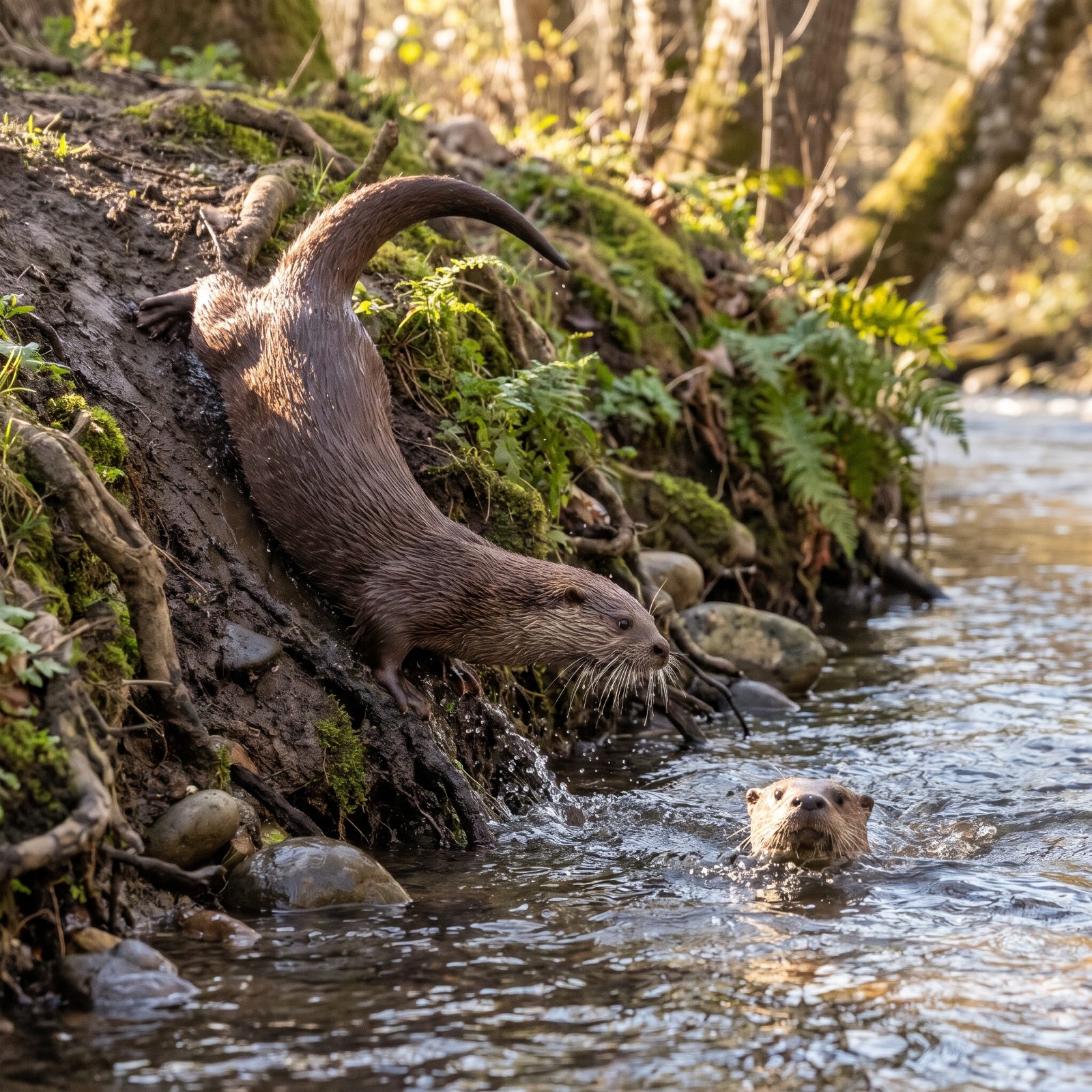 A River Otter Playing Along the Bank