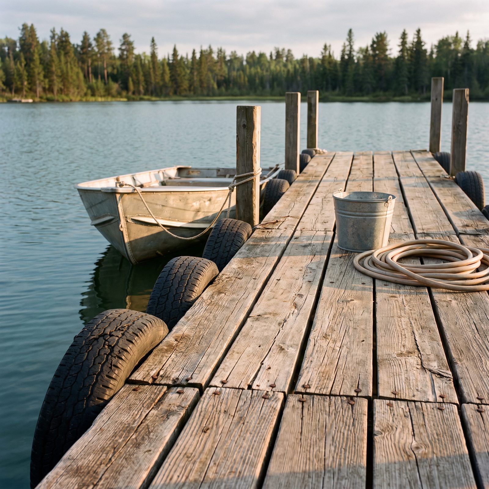 The Rough-Plank Dock With Tire Bumpers
