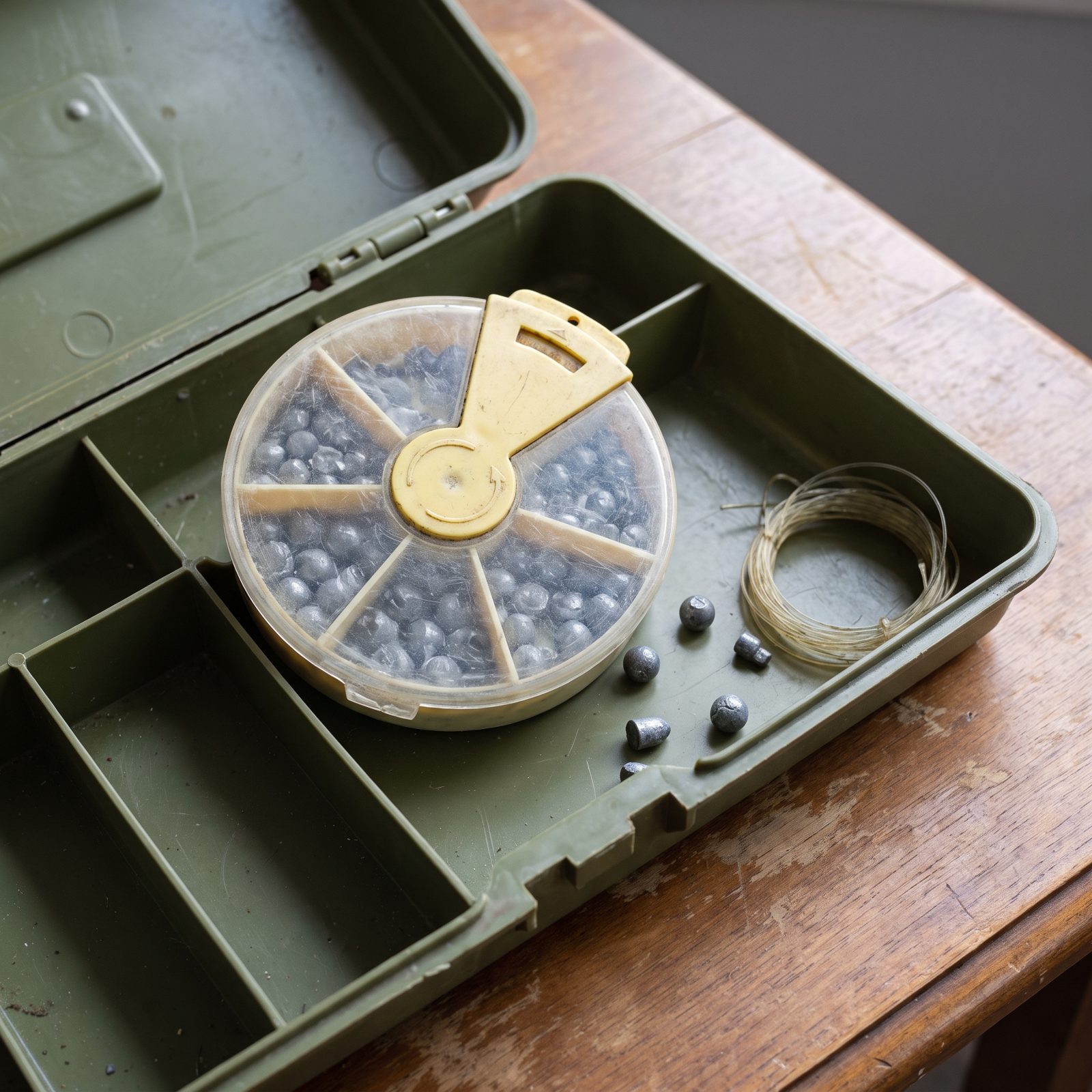 The Round Split-Shot Dispenser With Rotating Compartments