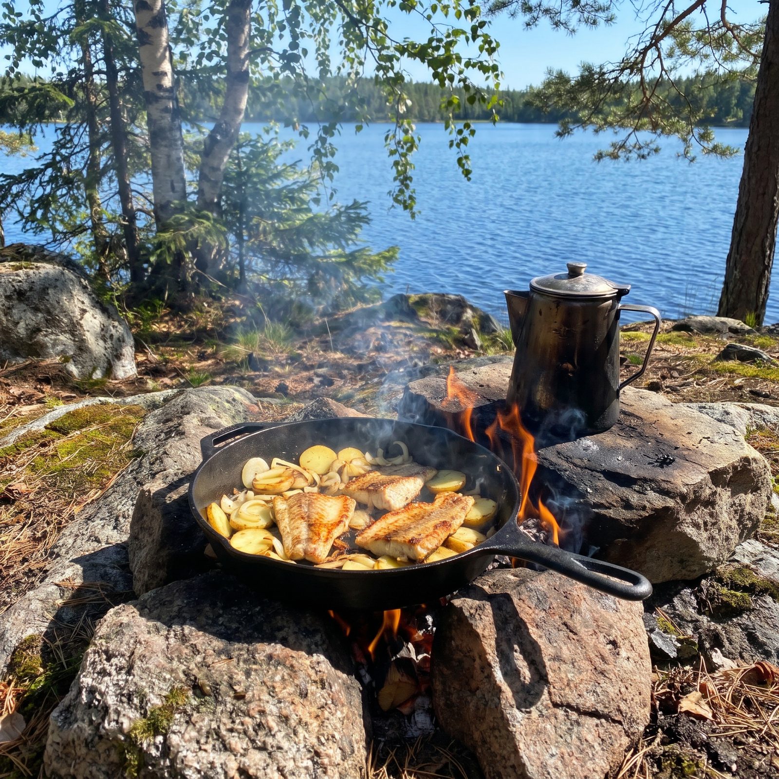 Shore Lunch Cooked Over an Open Fire