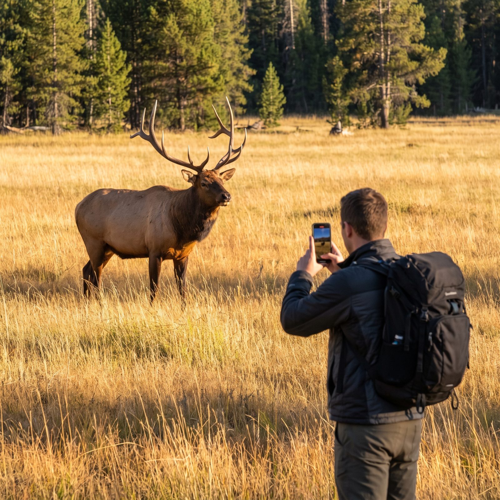Someone Approaches Wildlife While Watching a Screen