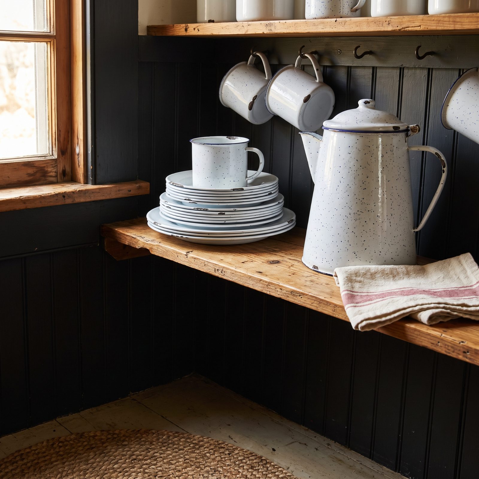 Stacks of Speckled Enamelware