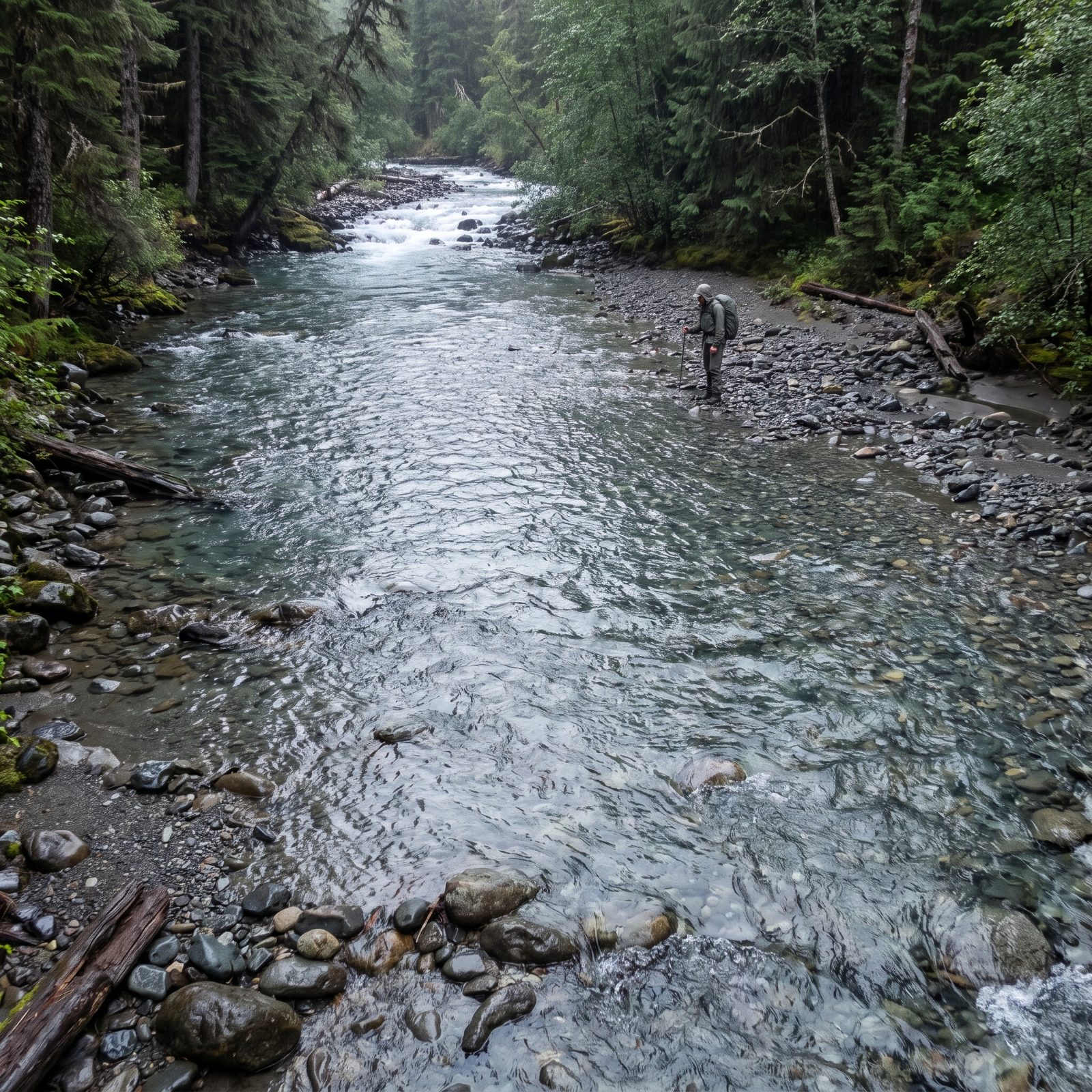 A Stream Crossing Is Scouted for the Widest Straight Section