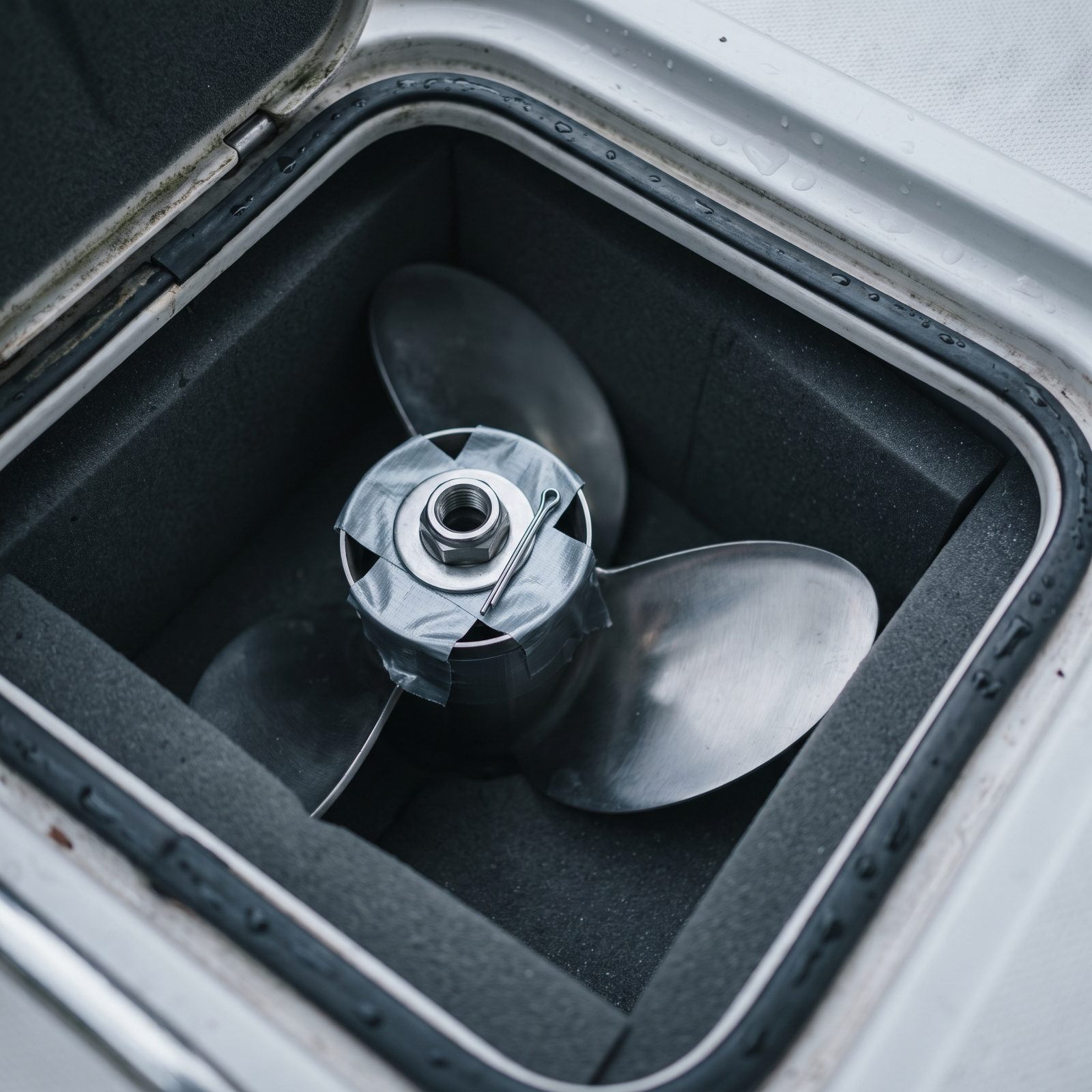 Tape a Complete Spare Propeller Hardware Set Together Under a Hatch