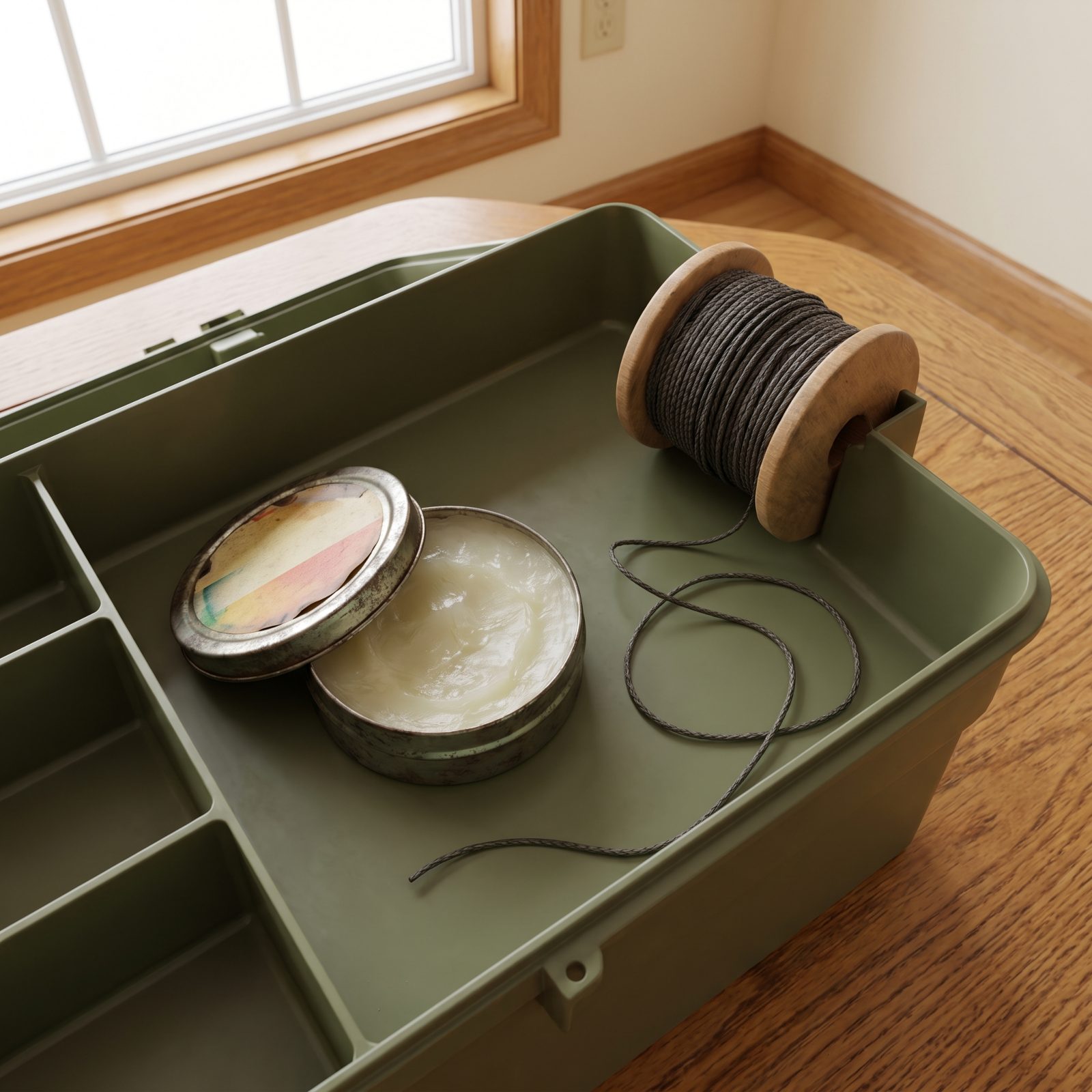 A Tin of Line Dressing for Braided Casting Line