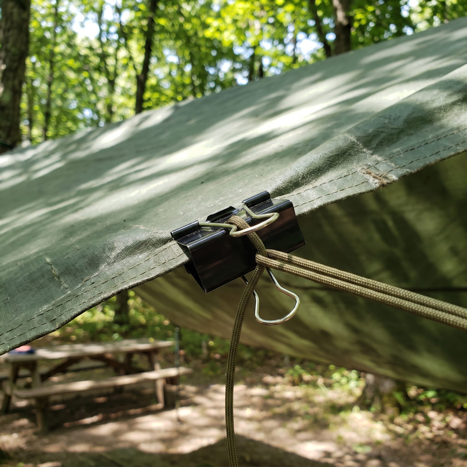 Use Binder Clips as Movable Tarp Attachment Points