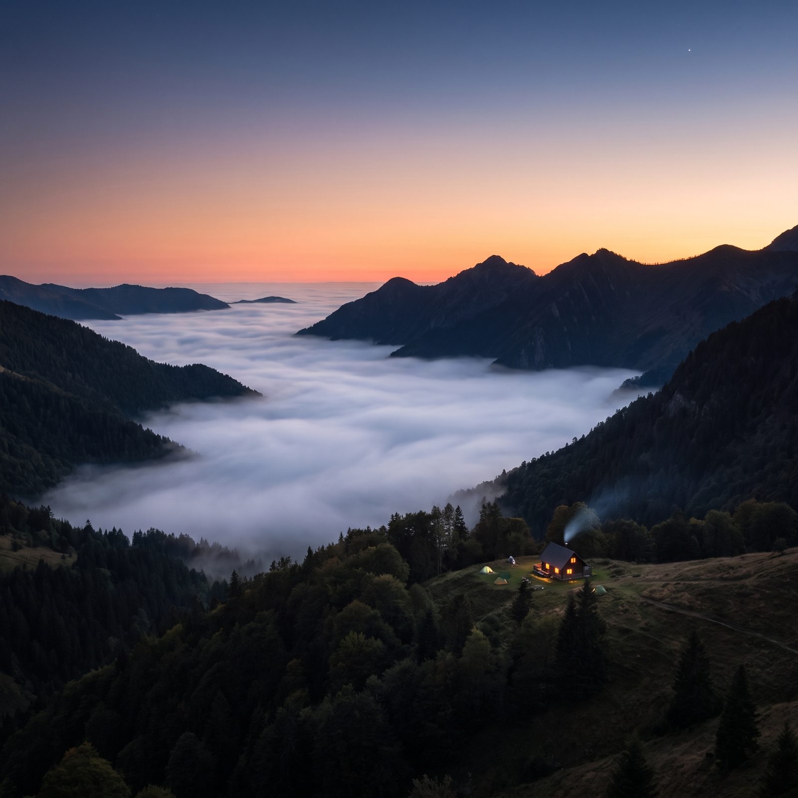 Valley Fog Forming After Sunset Promises a Clear, Calm Night