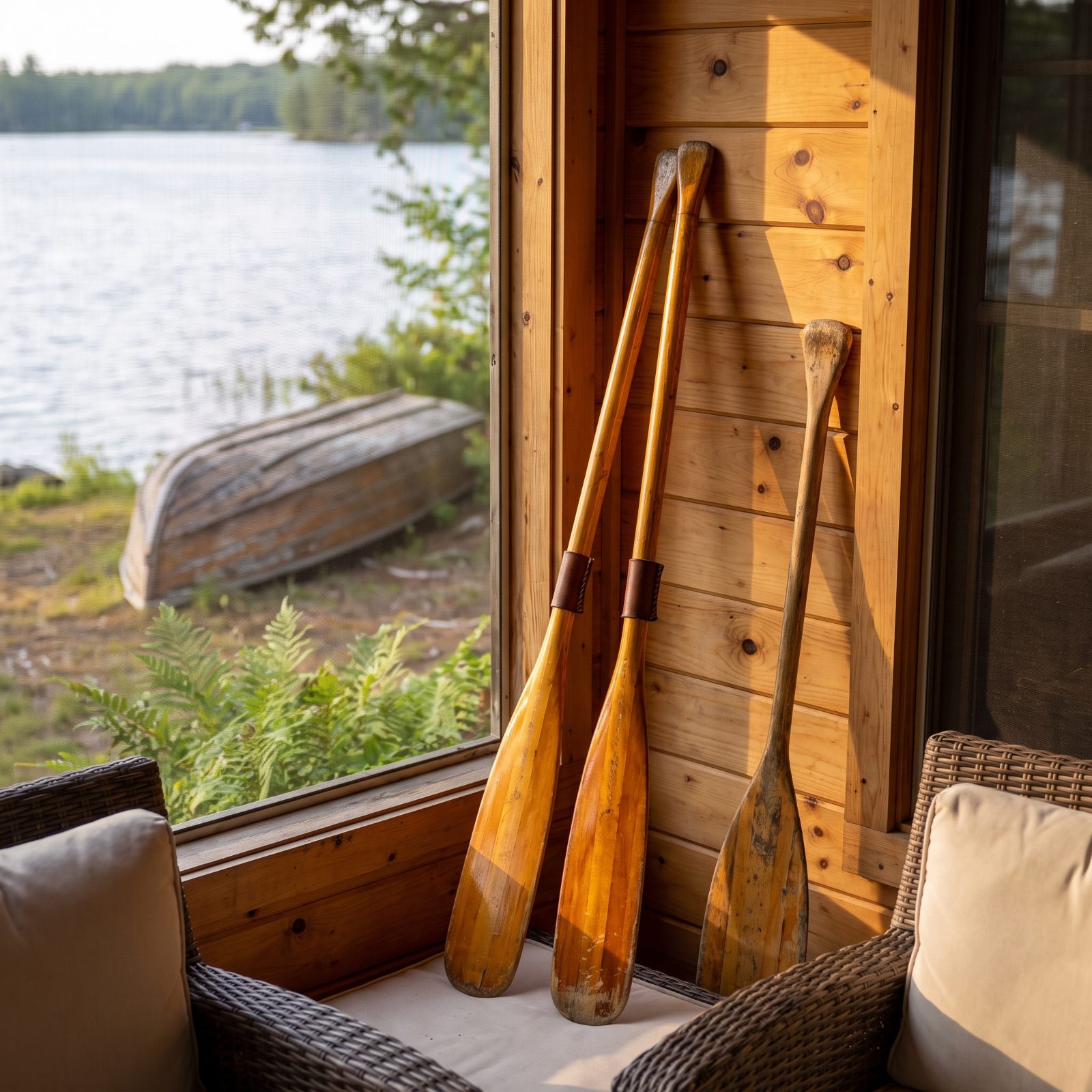 Varnished Wooden Oars and Paddles With a Glow