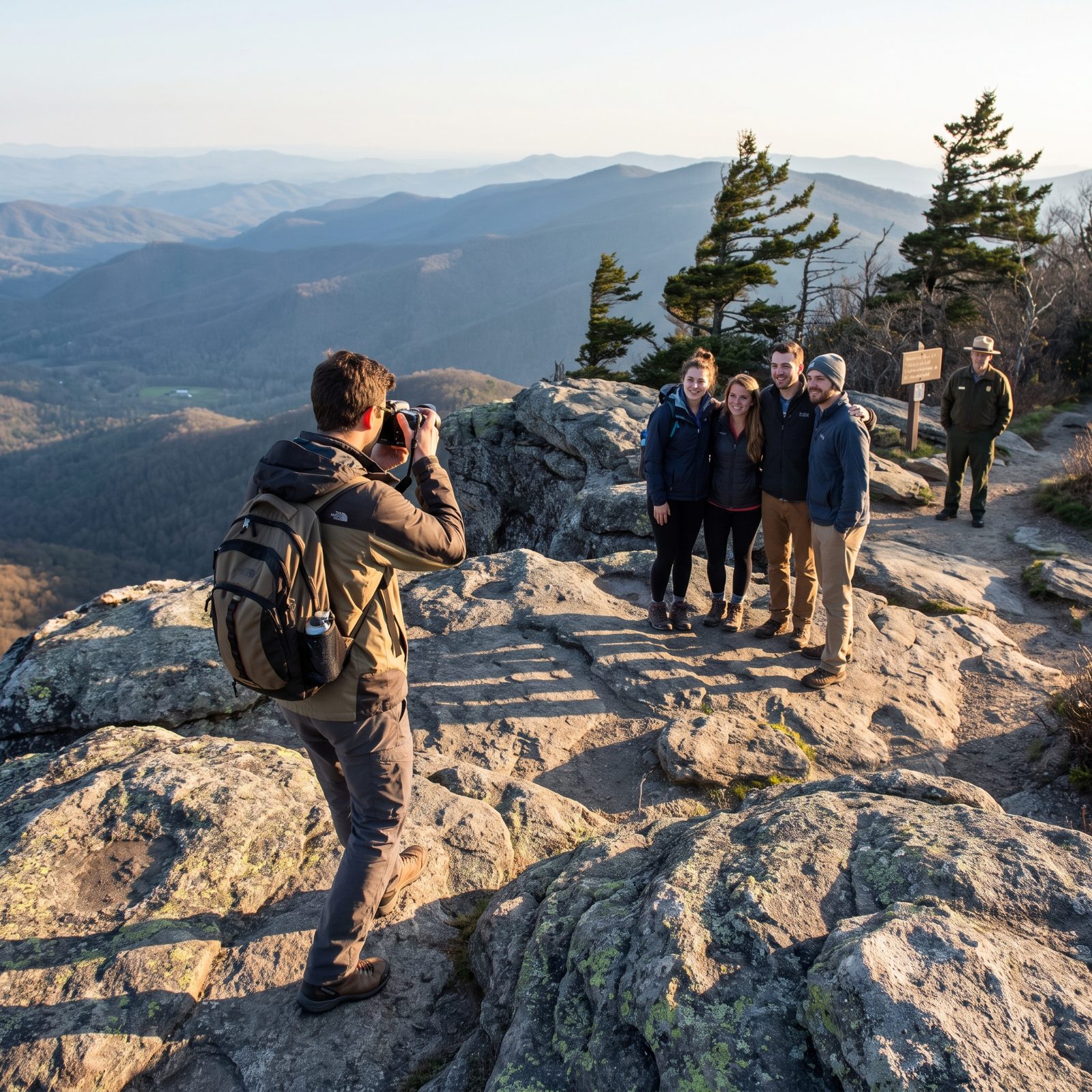A Visitor Walks Backward Near an Overlook Edge